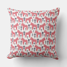Throw Cushion - Swedish Dala Horse & Floral Design Kissen