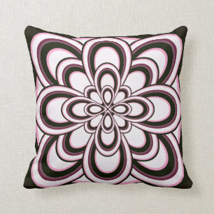 Throw-Kissen, abstrakte Blume 2, schwarzes rosa Kissen