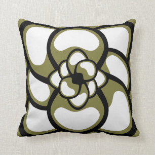 Throw-Kissen, abstrakte Blume 3, Oliven-Schwarzes Kissen