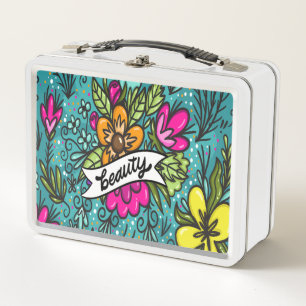 Throw Kissen Beauty mit Blume Metall Brotdose