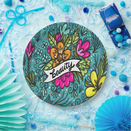 Throw Kissen Beauty mit Blume Pappteller (Party)