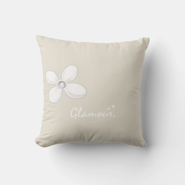 Throw Kissen Glamour Weiße Blume Floral Beige (Vorderseite)