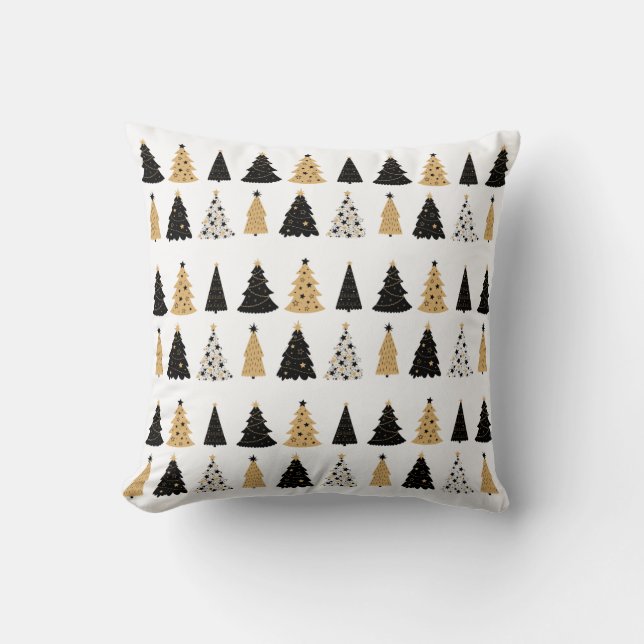 Throw Kissen in Schwarz und Gold Weihnachtsbaum (Vorderseite)