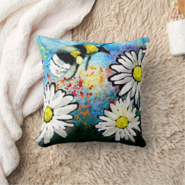 Throw Kissen - Whimsical Bumble Bee & Daisies
