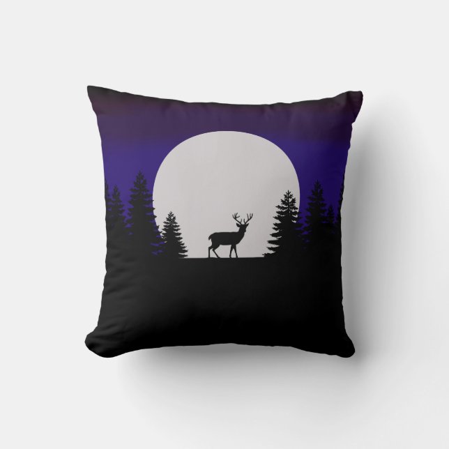 Throw Kissen Wintermond mit Hirsch (Vorderseite)