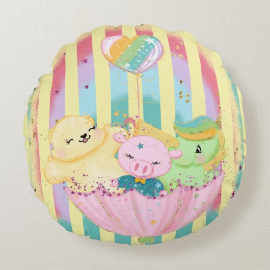 Throw Kissenbeduft Buddies Rundes Kissen (Vorderseite)