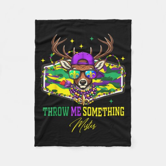 Throw Me Soing Mister Mardi Gras Deer Head Camo Ca Fleecedecke (Vorderseite)