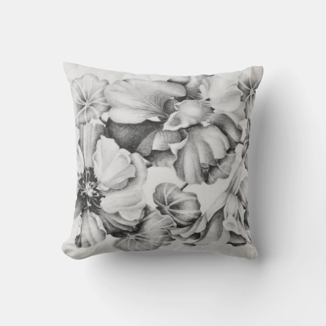 Throw Pillow B&W Nasturtien #2 Kissen (Vorderseite)