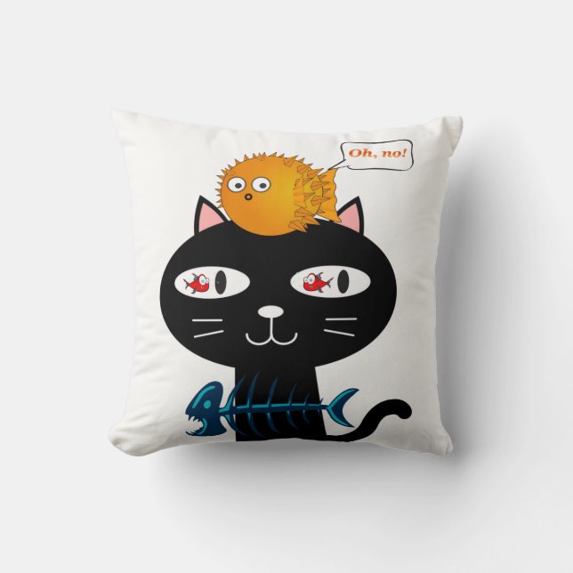 Throw Pillow Black Cat Fishbones Kissen (Vorderseite)