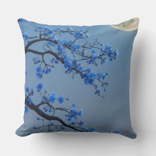 Throw Pillow_ Blue Blossom Moonlight Throw Kissen (Vorderseite)