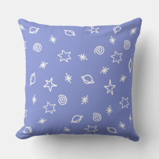 Throw Pillow Blue Space Doodle Stars Planets Kissen