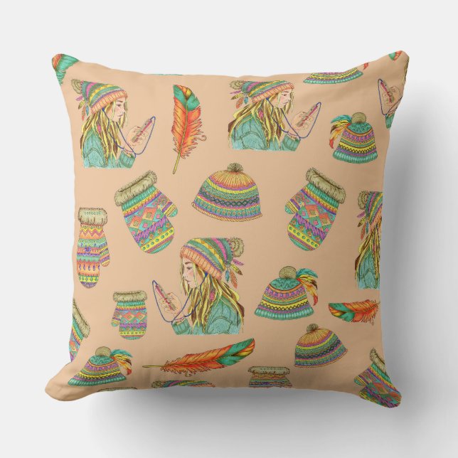 Throw Pillow Boho Hat Kissen (Vorderseite)