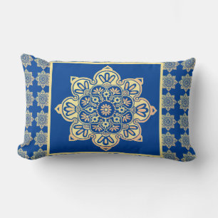 Throw Pillow Boho Medallion, Gold auf blau Lendenkissen