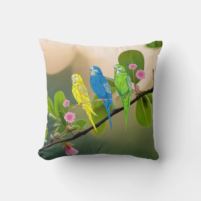 Throw Pillow Budgies Bird Kissen (Vorderseite)