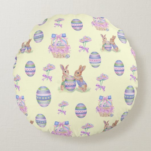 Throw Pillow Egg Bunnies Rundes Kissen (Vorderseite)