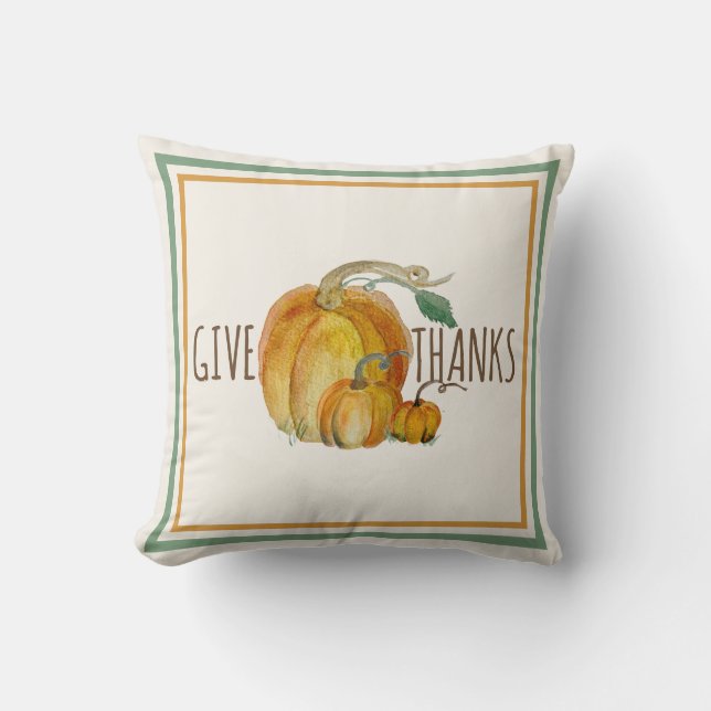 Throw Pillow: Give Thanks Pumpkin Harvest Blessing Kissen (Vorderseite)