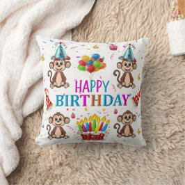 Throw Pillow, Happy Birthday Monkey Cupcake Kissen
