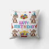 Throw Pillow, Happy Birthday Monkey Cupcake Kissen (Rückseite)