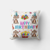 Throw Pillow, Happy Birthday Monkey Cupcake Kissen (Vorderseite)