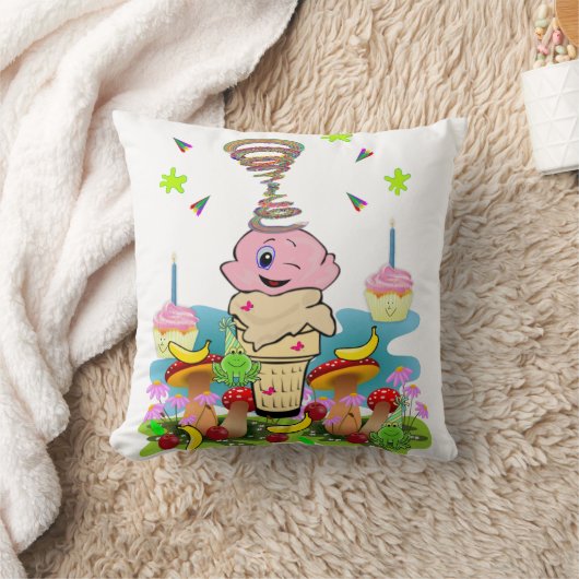 Throw Pillow, Happy Birthday Pink Cupcake Kissen (Decke)