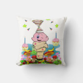 Throw Pillow, Happy Birthday Pink Cupcake Kissen (Vorderseite)