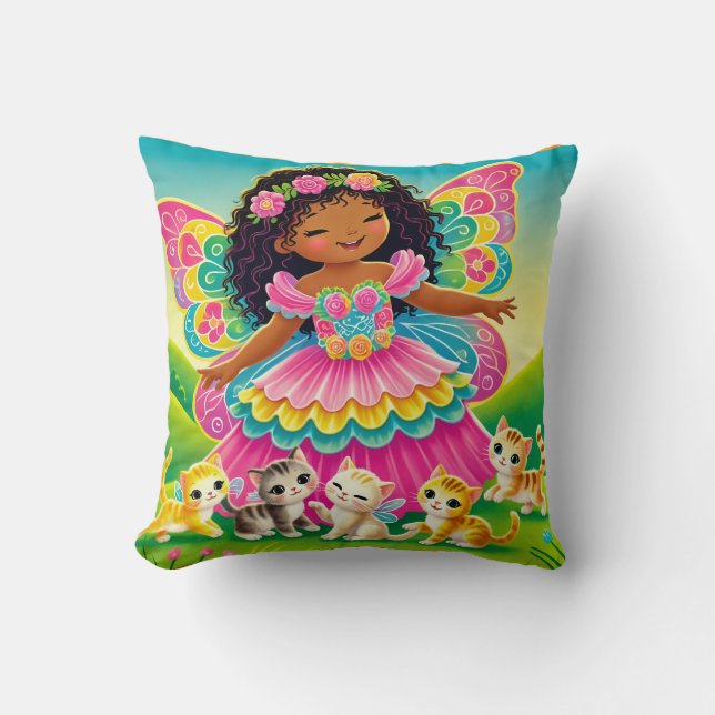 THROW PILLOW - "HAPPY FAIRY with KITTENS" Kissen (Vorderseite)