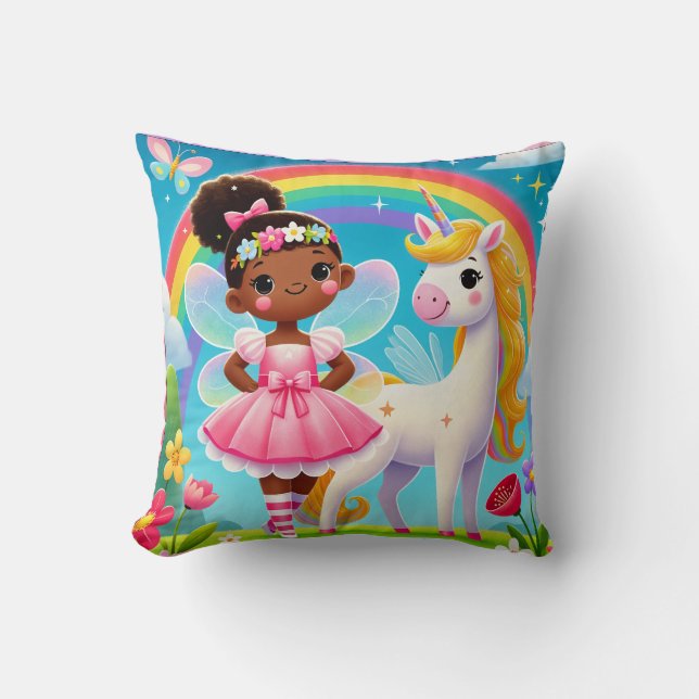 THROW PILLOW - "HAPPY FAIRY WITH UNICORN" KISSEN (Vorderseite)