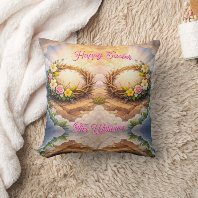   Throw Pillow He Is Risen Religious Floral Crown Kissen (Decke)