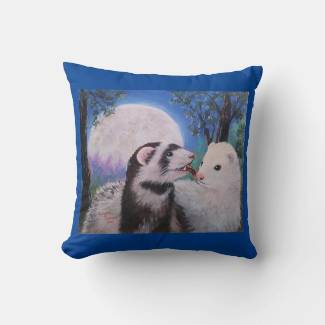 Throw Pillow Kissing Ferrets Kissen (Vorderseite)