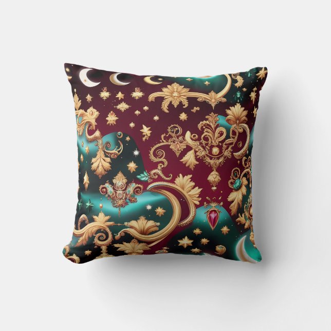 Throw Pillow – Luxury Crimson Red Celestial Moon Kissen (Vorderseite)