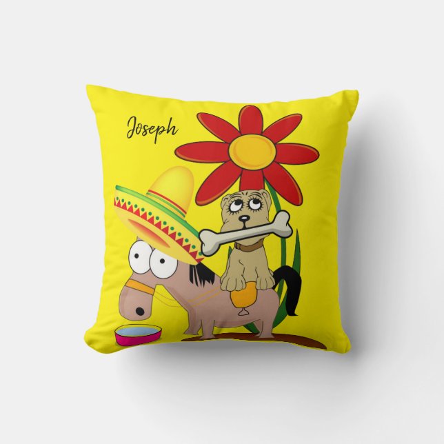 Throw Pillow Mexican Donkey Dog Sombrero Kissen (Vorderseite)