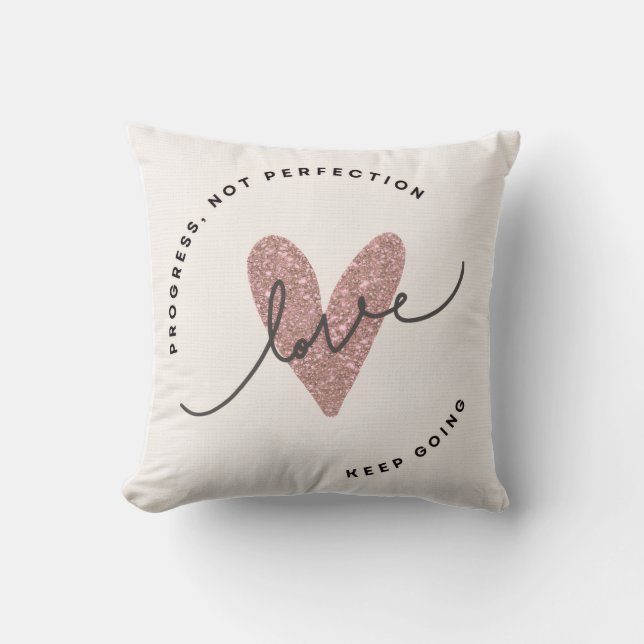 Throw Pillow – Pink Glitter Heart Love Design | In Kissen (Vorderseite)
