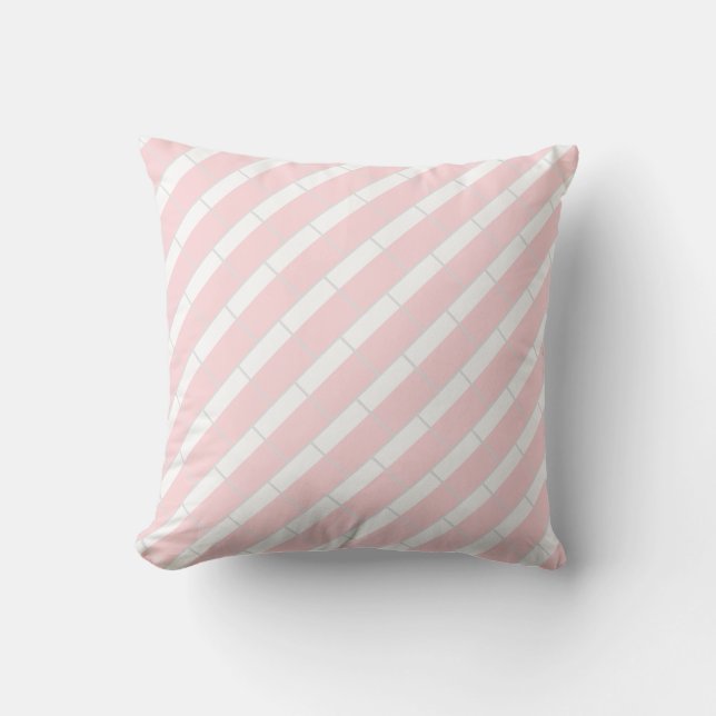 Throw Pillow Pink & White Grey Stripe Kissen (Vorderseite)