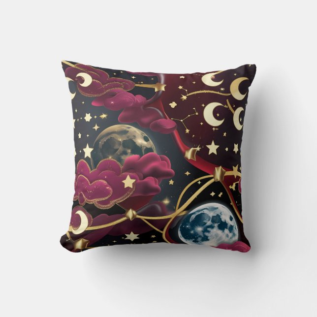 Throw Pillow – Red Celestial Moon Design Kissen (Vorderseite)