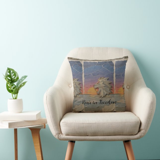 Throw Pillow – Roaring Sunset Lion Kissen (Stuhl )