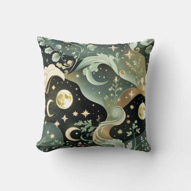 Throw Pillow – Sage Green Celestial Moon Kissen (Vorderseite)