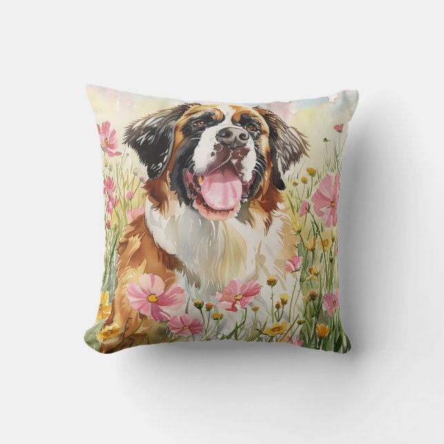 Throw Pillow – Saint Bernard Watercolor Pillow Kissen (Vorderseite)