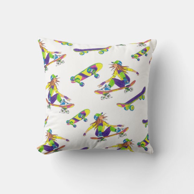 Throw Pillow Skateboarder Girl-Muster Kissen (Vorderseite)