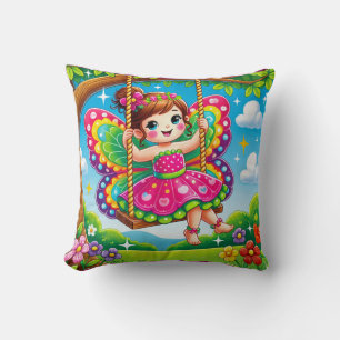 THROW PILLOW - "SMILING FAIRE ON A SWING" KISSEN