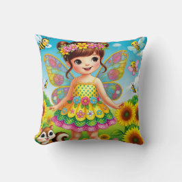 THROW PILLOW - "SMILING FAIRE with SUNFLOWERS" Kissen