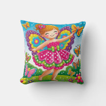 THROW PILLOW - "SMILING FAIRY with BUTTERFLIES"
