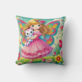 THROW PILLOW - "SMILING FAIRY with KITTEN Kissen