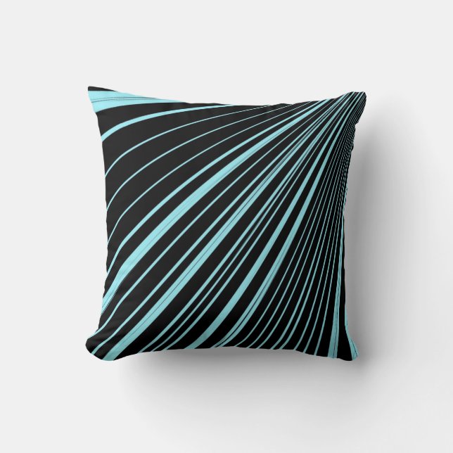 Throw Pillow Stripe Aqua Blue Black Kissen (Vorderseite)