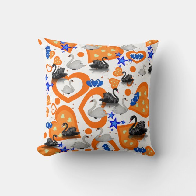 Throw Pillow Swan Orange Hearts Blue Stars Kissen (Vorderseite)