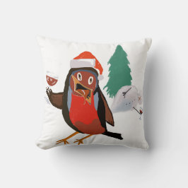 Throw pillow with Christmas Cheers Robin design Kissen