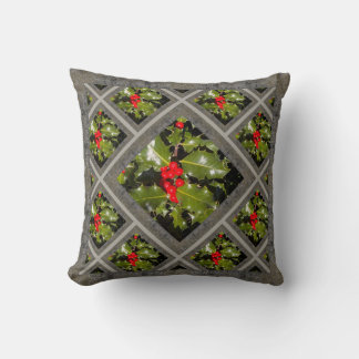 Throw Pillow with Holiday Holly Kissen