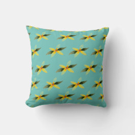 Throw pillow with olive blossom on teal background kissen