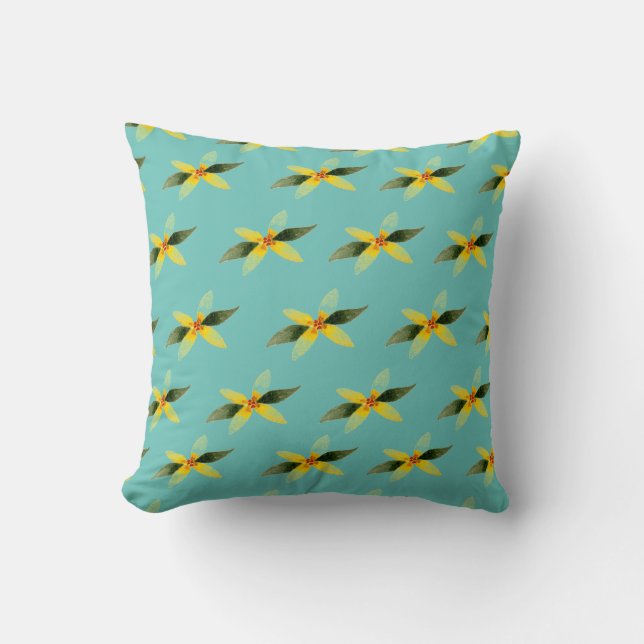Throw pillow with olive blossom on teal background kissen (Vorderseite)