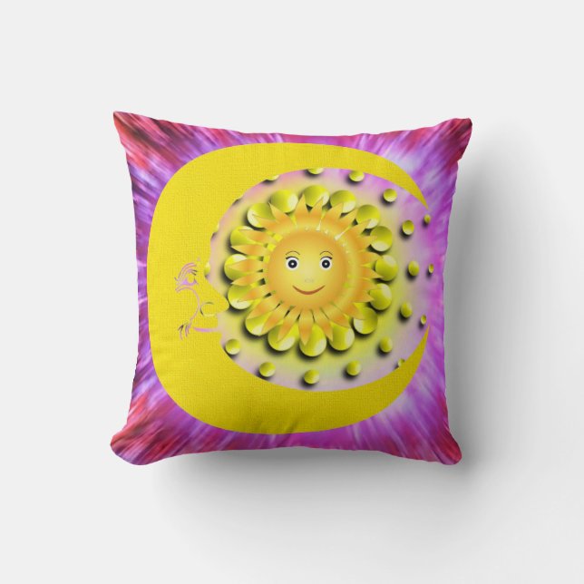 Throw Pillow Yellow Sun Moon Stars Kissen (Vorderseite)