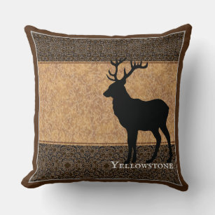 Throw Pillow-Yellowstone Elch Chocolate Brown Kissen